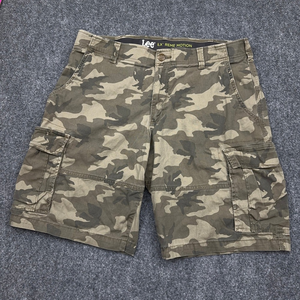 Lee Extreme Motion Crossroad Camo Cargo Short Mens 36 Green Woodland Relaxed 11"